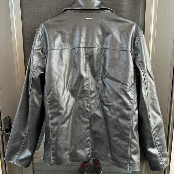 Leather Calvin Klein Classic Jacket, Collared Zipper, Pockets, Black, Men’s Lg - Picture 3 of 12